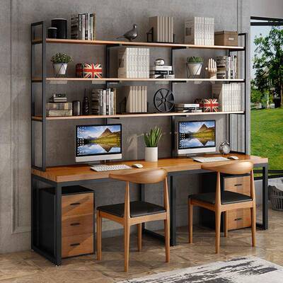 代电简约家书桌书架一体组合现实木脑桌工作室双用人台wyy20250式