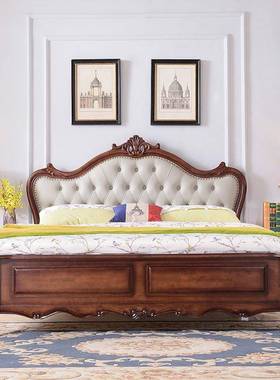 美式轻奢实木床大现代简YKY床头储雕花软包靠欧背主卧双人床收纳