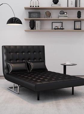 WJI家闲用单人奶折叠休椅坐卧用沙发床黑色沙发两椅阳台躺椅复古