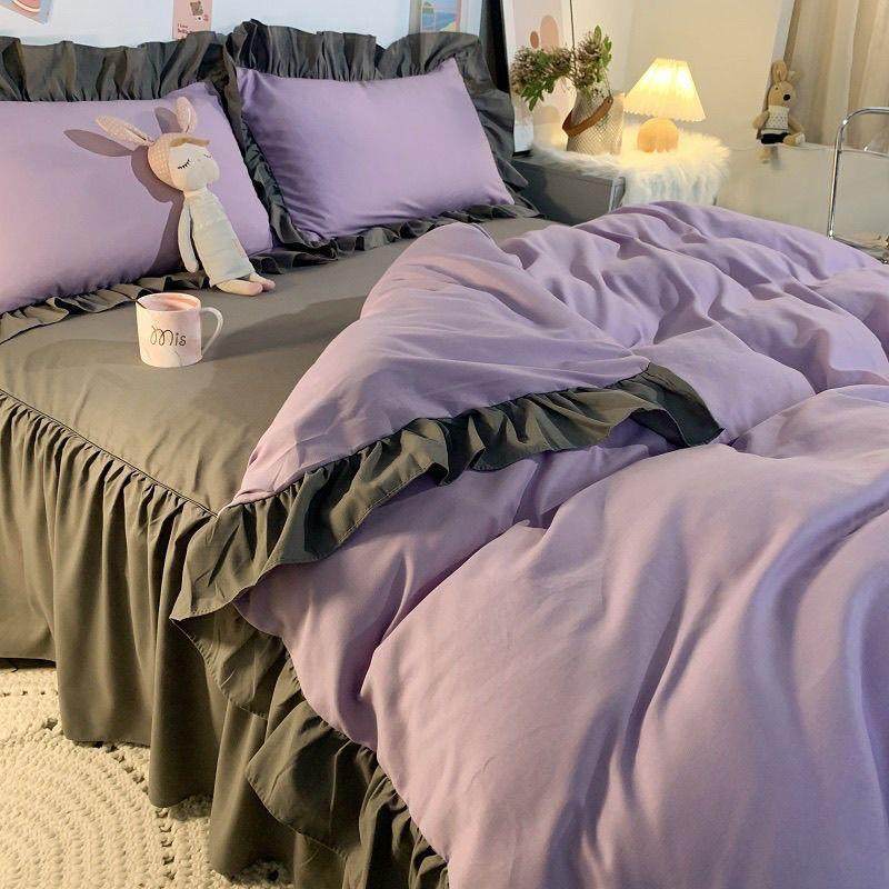 色优雅色花边套威索家纺紫床单四件套水洗棉宿舍被床纯被罩三件套,床上用品,床品套件/四件套/多件套,淘宝优惠券,粉丝福利购,淘宝优惠卷