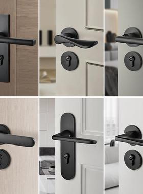 批卧室zll07门锁室内静音房黑门间分体锁色卫生实木门把家用磁吸5