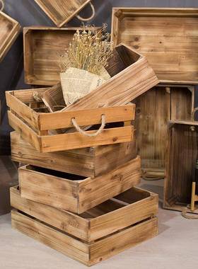 复古子收纳长木方形实木板条箱超市水果陈列摆木箱做旧dsf3箱件木