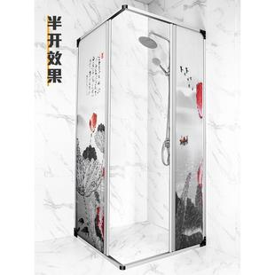 L隐浴帘装 弧型套淋浴房折叠免打型孔浴帘布防形水卫XGN生间浴室洗