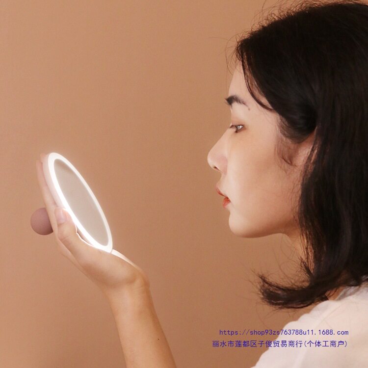 便携带灯折叠充电手持化妆镜
