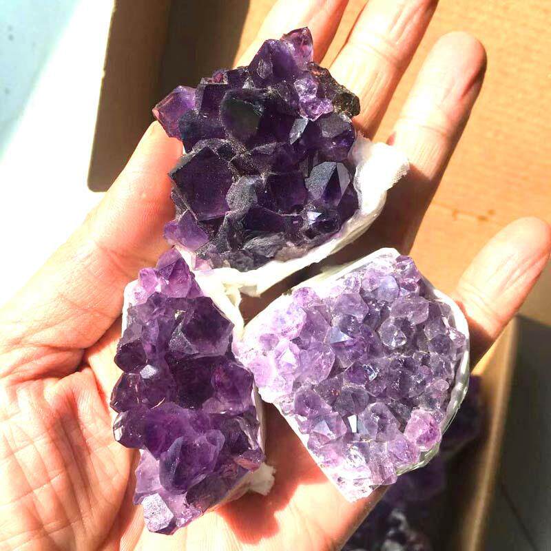 天然紫晶洞紫水晶簇碎片一盒块紫水晶石一件起批家WMO原居摆件