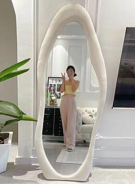 奶风全身穿衣镜子朵不规形则试衣镜家用卧室网红云异芒果油VGK落