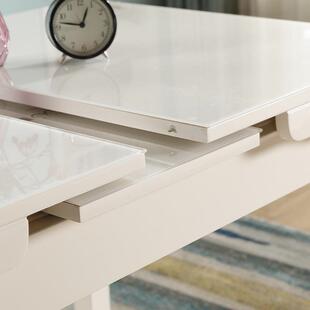 985伸缩餐小户型家用现代简约白色烤漆抽式桌椅组桌合钢化玻璃饭