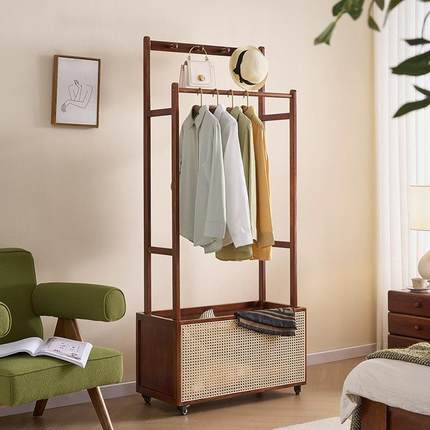 藤编室实木动挂衣架落1367地卧可移衣篓脏白蜡木衣架室内多功能衣