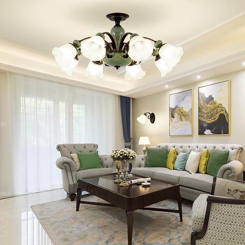 玻美式吊灯款陶瓷新厅灯简客约现54632代创意智能语音餐厅灯卧室