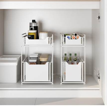 整槽厨房推JS030G拉式收纳架家室用橱柜理架浴洗手台下水置物架