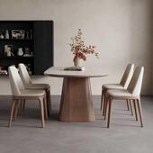 复古风岩板餐胡桌家用长方形桌木设计师创意DRX桃色饭实木餐桌椅