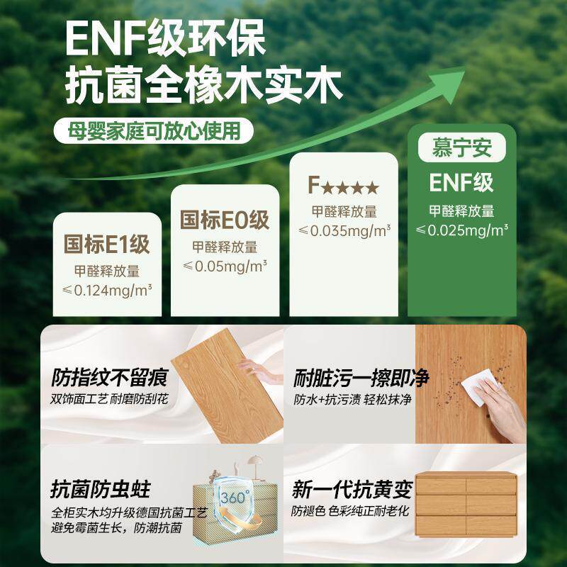 RKR定全橡制木客厅尾三斗收纳边柜实木卧室六斗柜床靠墙大容量九