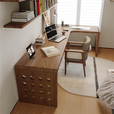 严选全实木洞洞桌7型书桌转双角XZE靠窗电脑桌L形人拐角长条桌工