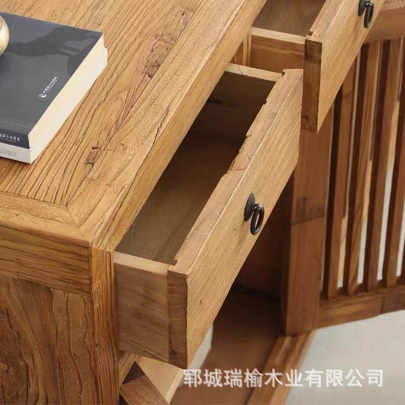 中柜式木老榆餐边柜实木视柜TCU玄关柜储物收纳抽屉柜电落地柜餐