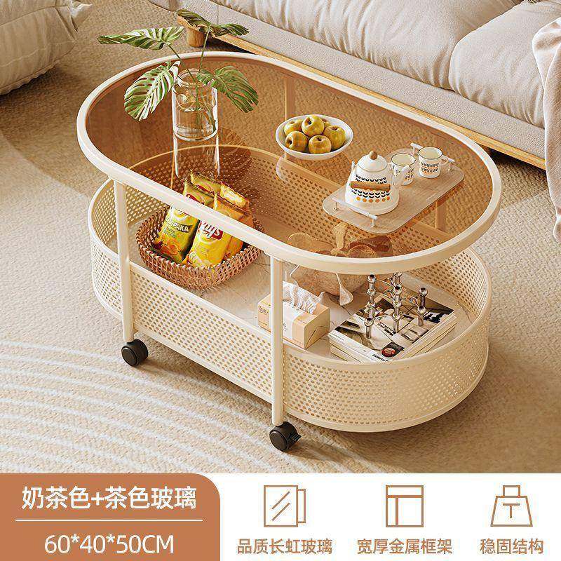 可移FJO动客厅几小户型边茶奶油风新款沙发边几玻璃几小茶几收纳
