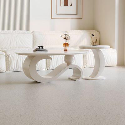 法式奶风白岩板几艺术简约现代客厅家用小户型茶轻奢纯组合DTR油