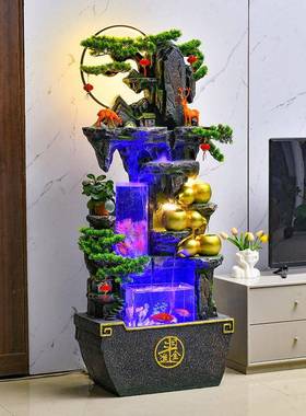 中式阳假流水摆件客厅山落地鱼QJJ缸加湿喷泉玄关财台招装饰发财