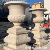 石雕花盆花厂家924汉白玉大理盆石雕刻花盆公种园钵石花植摆件