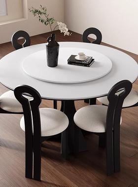复法式轻古实木圆形0餐岩桌225新CZ022090款板黑色高端奶油美式中