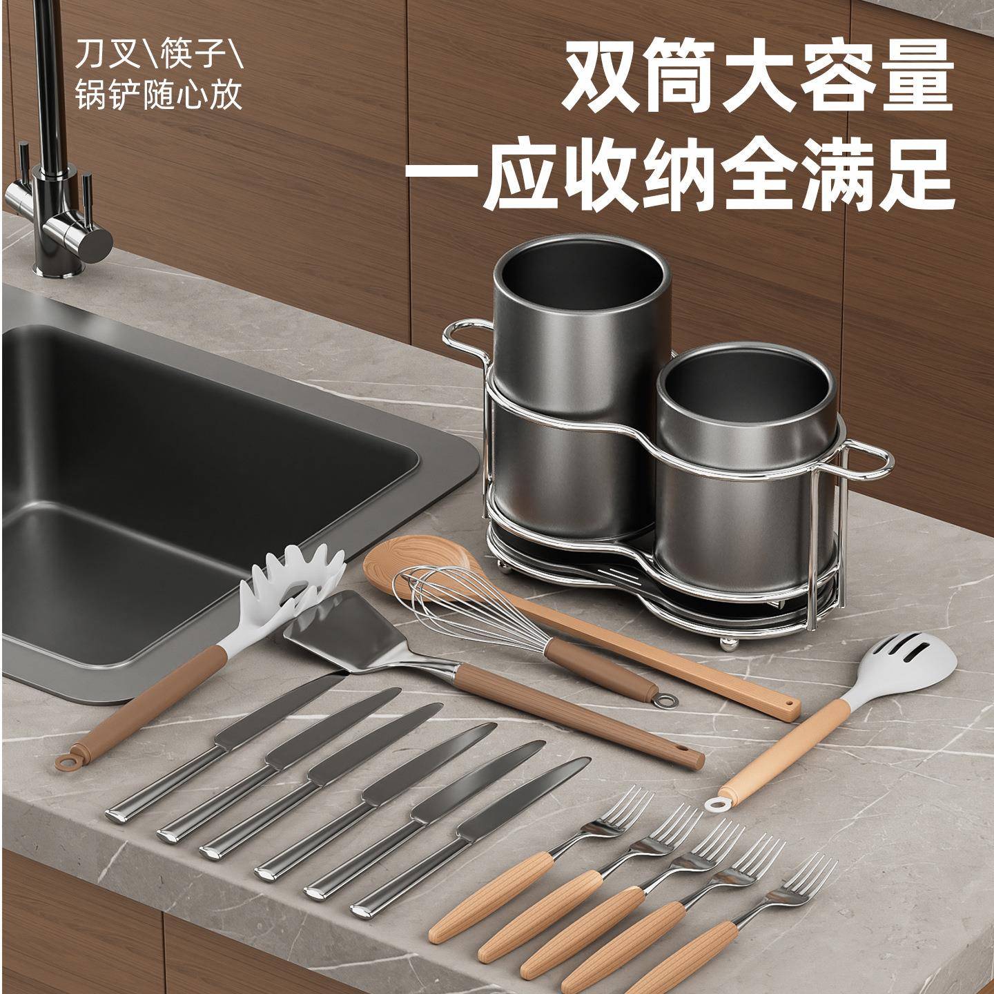 筷子收纳盒家用筷子筒厨房沥水筒收纳筷子筒餐篓放nj勺快子具置物