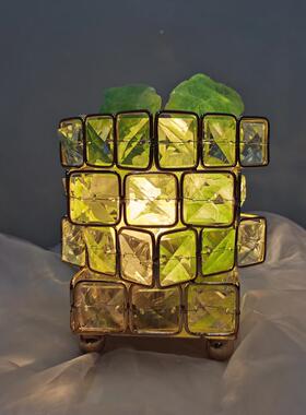 轻奢四层水晶台灯扩香天然魔室原石粉色方淡紫色卧床头装DD019饰