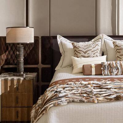 兔轻奢件高端床品四套样板间展厅主卧室床上靠垫床TWL旗毛搭11毯