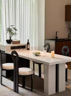 意RLU简约白色岩板岛台餐桌一式体小家用多功能可型伸缩厨房户中