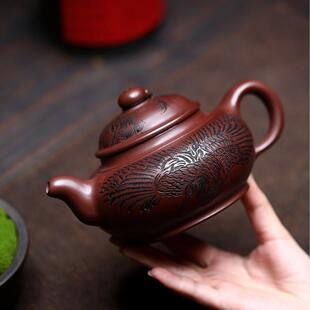 爆款宜兴紫砂壶匠手分工制原量矿龙血ZHIFU-50砂仙鹤呈祥大容人茶