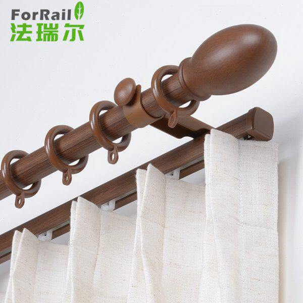 法瑞尔罗马杆实木装饰头加厚铝合金窗帘杆米你支架单双杆窗帘轨道