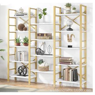 金色铁配示落地置物架创HT-Y0868意木书架收纳架客厅办公展室架