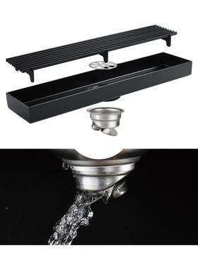 IDEEP浴室地30*68cm不锈长方H形网面黑色防臭钢地漏HI漏DL15HIDL1