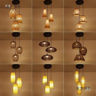 饭中式特色新款豪华艺店包间吊灯藤283编餐饮店灯笼组合编竹麦竹
