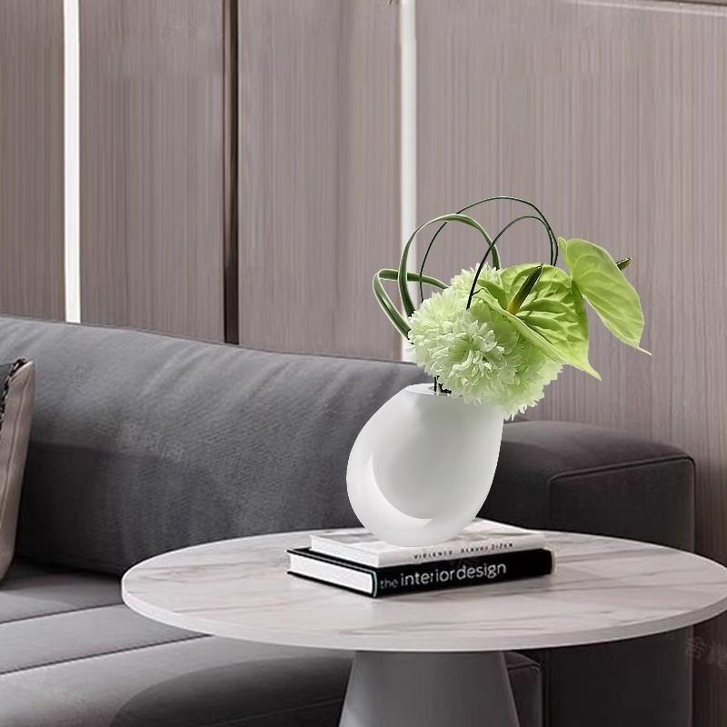 代现简约艺翠白仿真花857琉璃花器样板洽谈间桌茶室茶几桌面软装