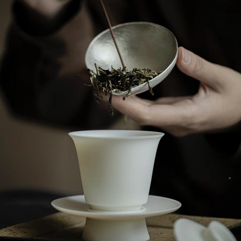 宜室茶话纯复CXZ古件锡茶则锤纹手工茶荷赏茶器茶勺式茶道配投茶
