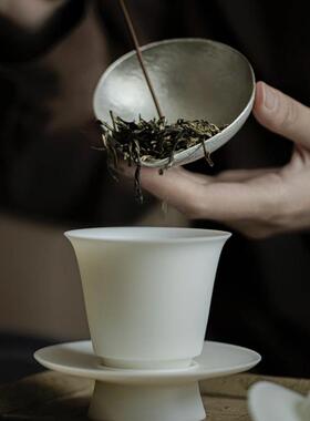 宜室茶话纯复CXZ古件锡茶则锤纹手工茶荷赏茶器茶勺式茶道配投茶