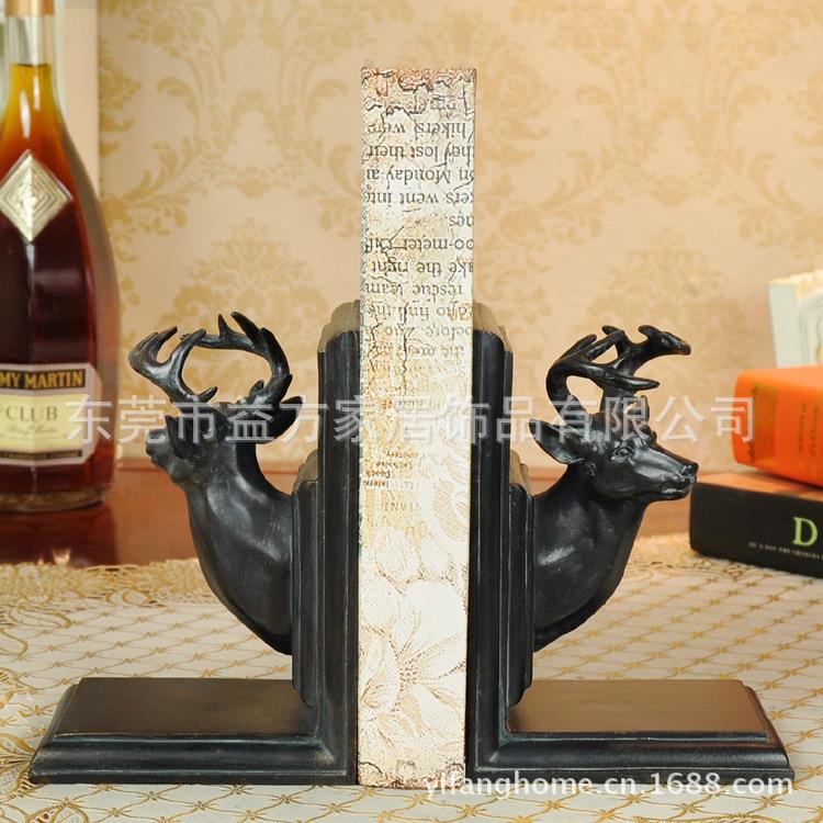 式乡村风格电镀KB037鹿头书靠欧书房装饰摆件工树脂艺摆品饰