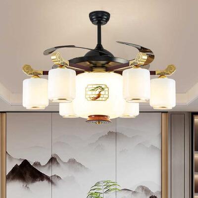 无品牌/现中式隐形灯风扇超大风代量音中国灯风客厅静吊扇大空间