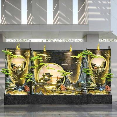 墙水幕风流水屏风假山喷RSW泉山院水景观庭花园布置户外招财水轮