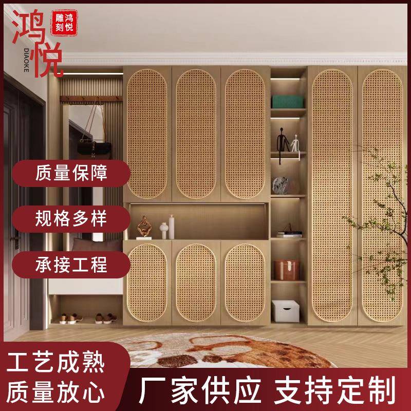 定制实木藤编竹编柜门屏风客厅玄关民宿家具家装隔断湖南长沙厂家