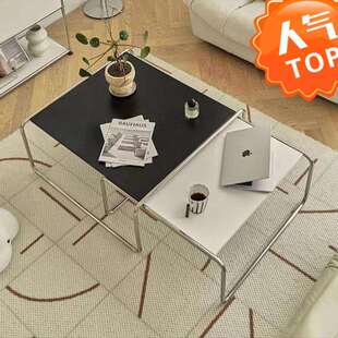 北欧极简设计师中古不锈钢茶几拉齐奥茶几咖啡边几矮桌子方形套几