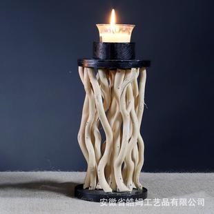 厂家质销售手漫工木烛CF19100台朽木根树枝复古蜡烛台烛光浪餐创