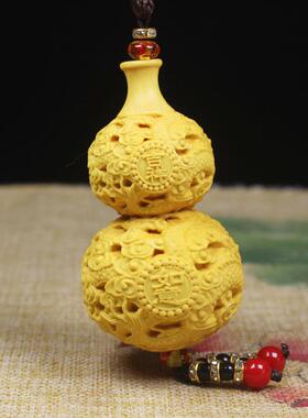 厂家黄杨木盘龙芦戏车挂雕葫镂空葫芦盘龙珠刻NEA车挂