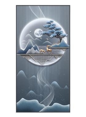 现代道简约玄关饰画入户过壁画轻SF813356奢大气蓝色山画水竖版走