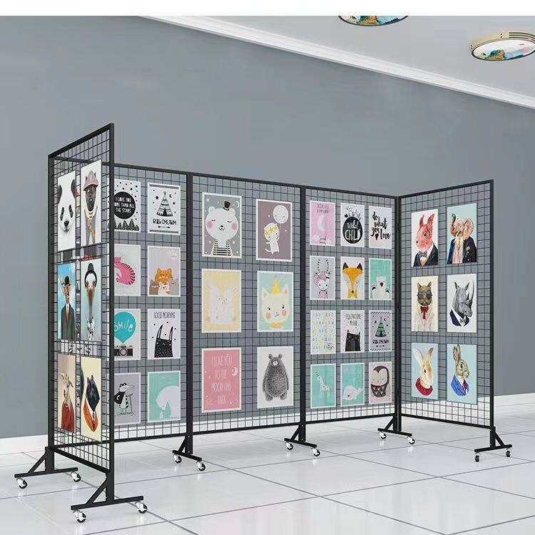 幼儿园作品展示架绘画书法展览架落地移动摄影画展折叠网格展示架