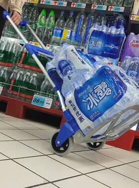 铝金折叠行李车便携买手拉车折蓝色铝合叠拉货车载重合拉王推车菜