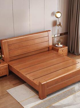 新中式卯全榫木1XYS.8米双实人主卧室现代简约床气压储物经济型大