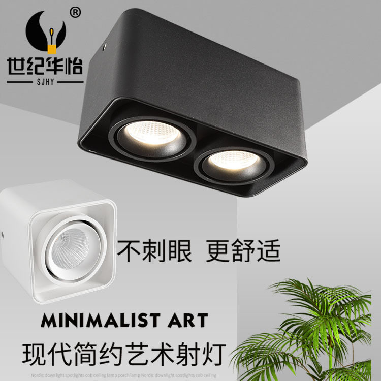led明装筒灯方形吸顶式双头豆胆灯客厅过道天花射灯盒子灯无主灯