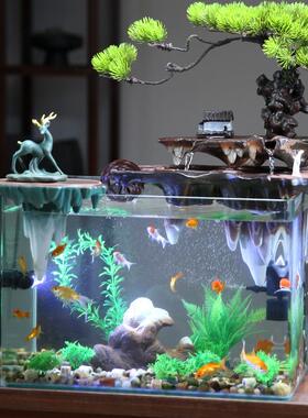 养鱼缸流水摆件循环水客厅招财办公室过滤造景观电视柜风水轮装饰