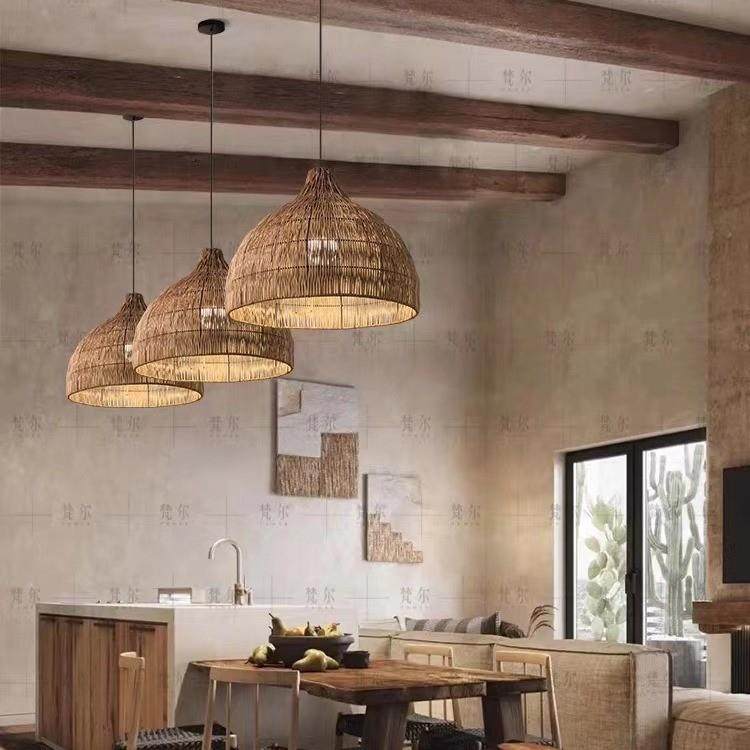 藤编吊灯日式民宿客厅餐厅卧室阳台灯笼东南亚麻绳田园藤艺吊灯具,家装灯饰光源,智能吊灯,淘宝优惠券,粉丝福利购,淘宝优惠卷