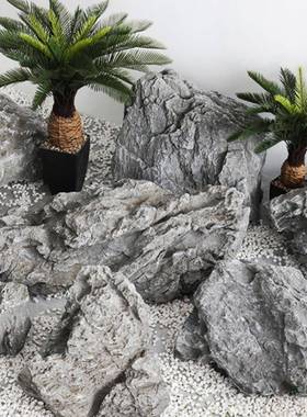 石头造景鱼缸假山石花园户外庭院景观石室内装饰摆件摄影道具